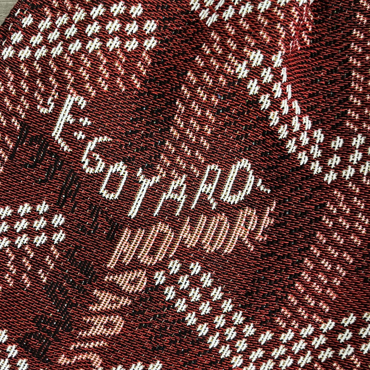 RED GY TAPESTRY SHORTS - RDMCLOTHINGART
