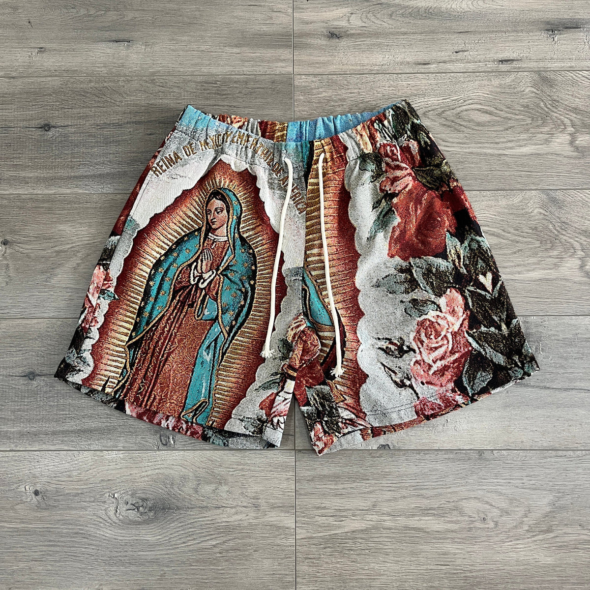 RDMCLOTHINGART tapestry hoodie VIRGENCITA TAPESTRY SHORTS